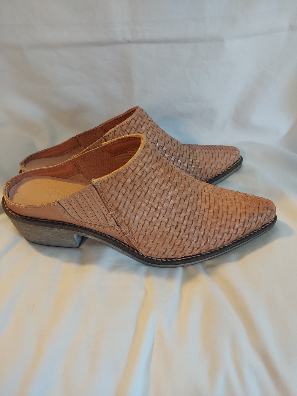 Roan by Bed Stu Vita Woven Leather Mules Pointed Toe Pecan Tan 8.5 - Picture 2 of 8